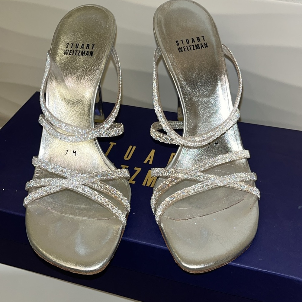 Stuart Weitzman Silver Strappy Heels